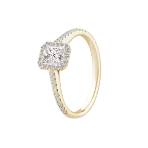 18k gold ring with radiant cut and pave set diamonds