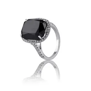 Ring 18K white gold with Natural black diamond and surround.